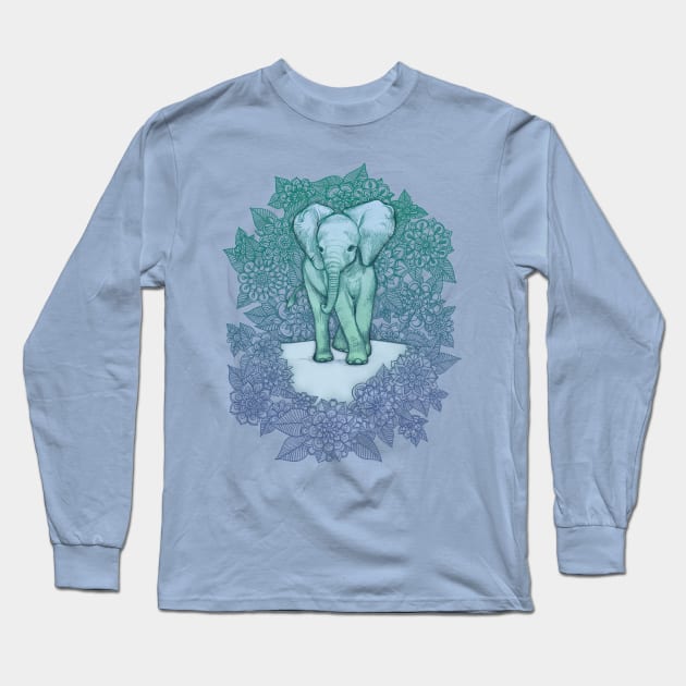 Emerald Elephant in the Lilac Evening Long Sleeve T-Shirt by micklyn